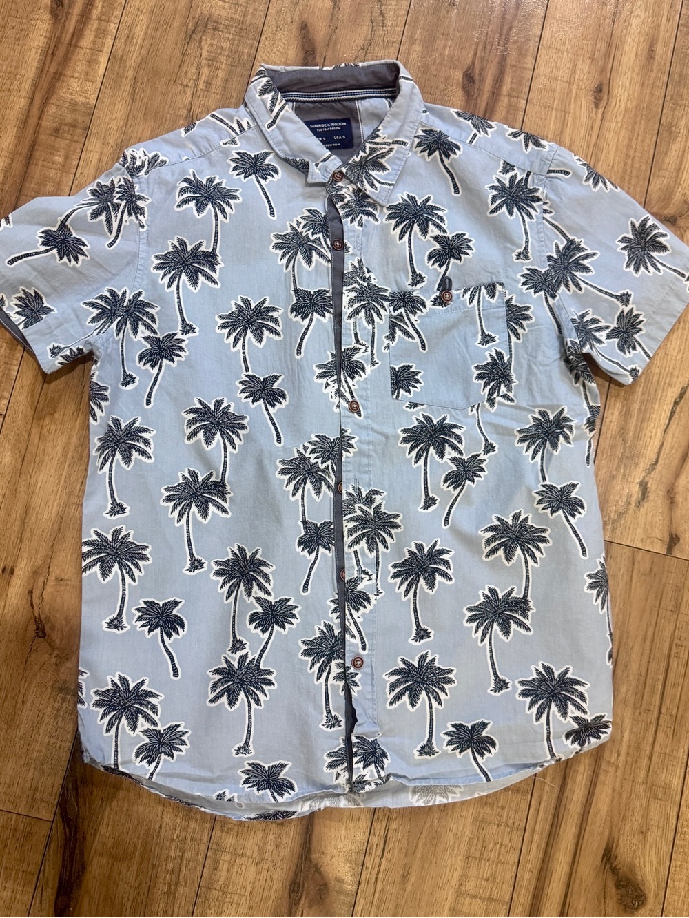 Men's Light Blue Palm Print Short-Sleeve Shirt